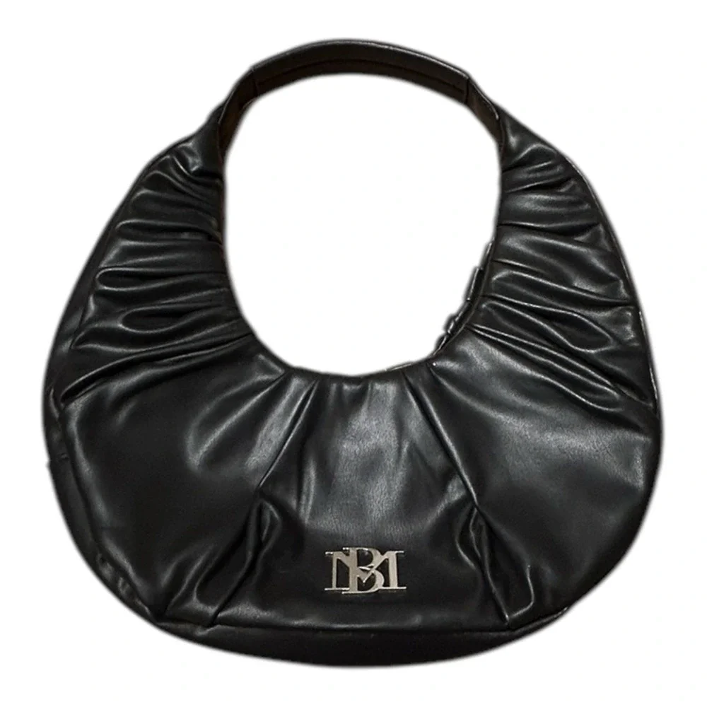 BADGLEY MISCHKA Black Crescent Hobo Shoulder Bag Slouchy Soft Vegan Leather